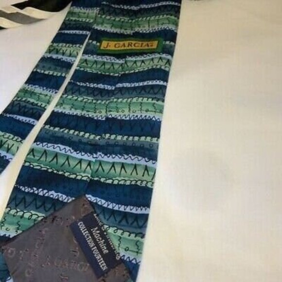J. Garcia Mens Tie Blue Green 100% Silk Striped Collection Fourteen Necktie - Picture 2 of 4